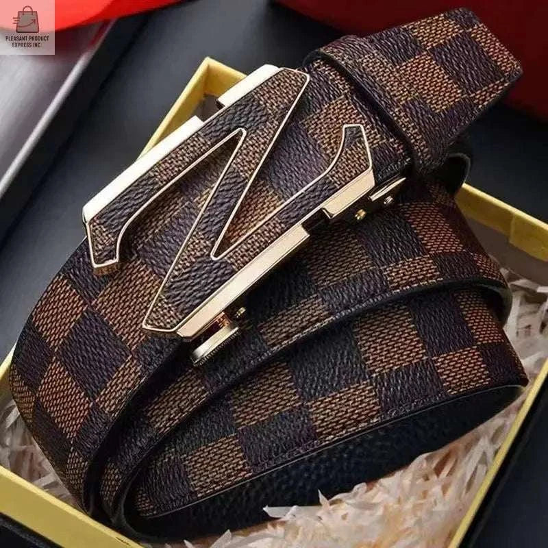 Leather Men Belts - Stylish Durable Premium Leather Plaid Belt for Men