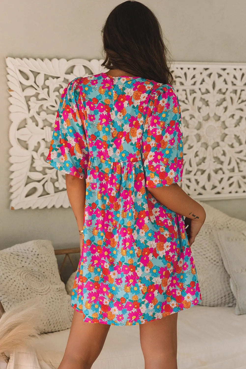 Lena Floral Bubble Sleeve Babydoll Dress-1