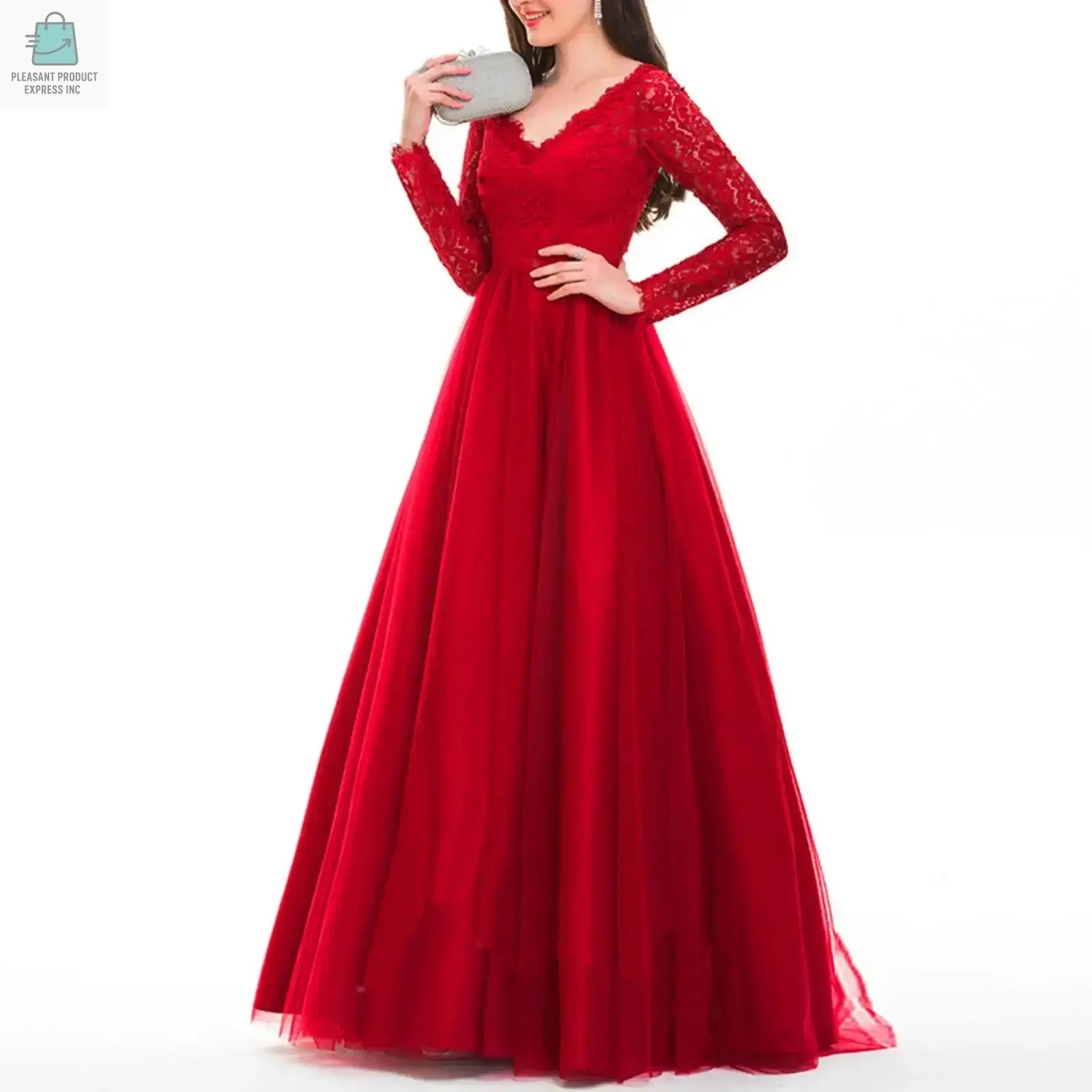 Long Sleeve Heavy Bead Ball Dress WomenPleasant Product
