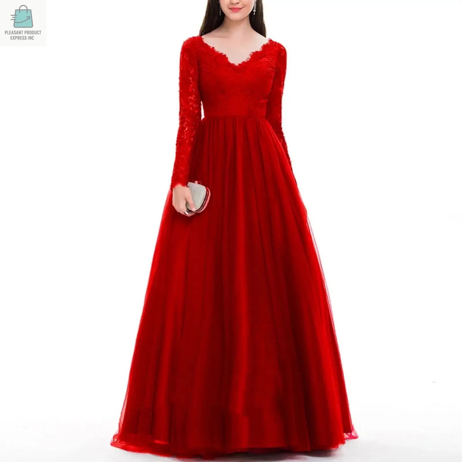 Long Sleeve Heavy Bead Ball Dress WomenPleasant Product