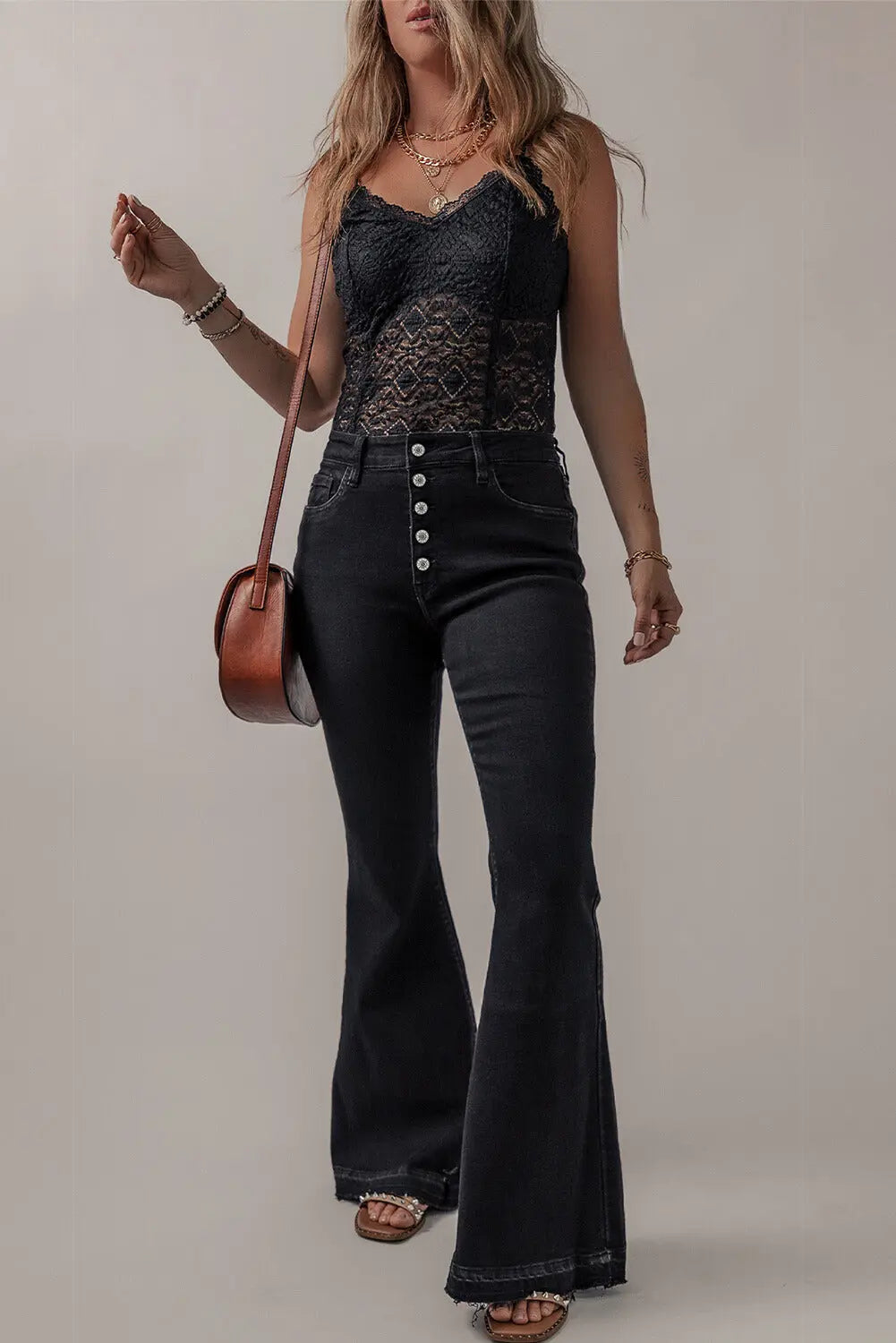 Lydia High Waist Button Front Flare Jeans-3