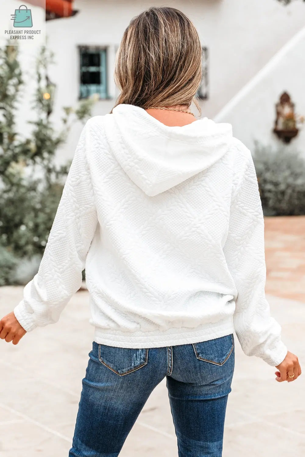 Magnolia Cable Lattice Texture Kangaroo Pocket Hoodie-1