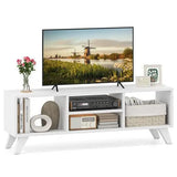 Media TV Console Table with Raised Support Legs-White-0