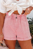 Melany Vintage Washed Frilled High Waist Denim Shorts-0