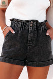 Melany Vintage Washed Frilled High Waist Denim Shorts-3