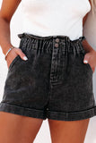 Melany Vintage Washed Frilled High Waist Denim Shorts-3