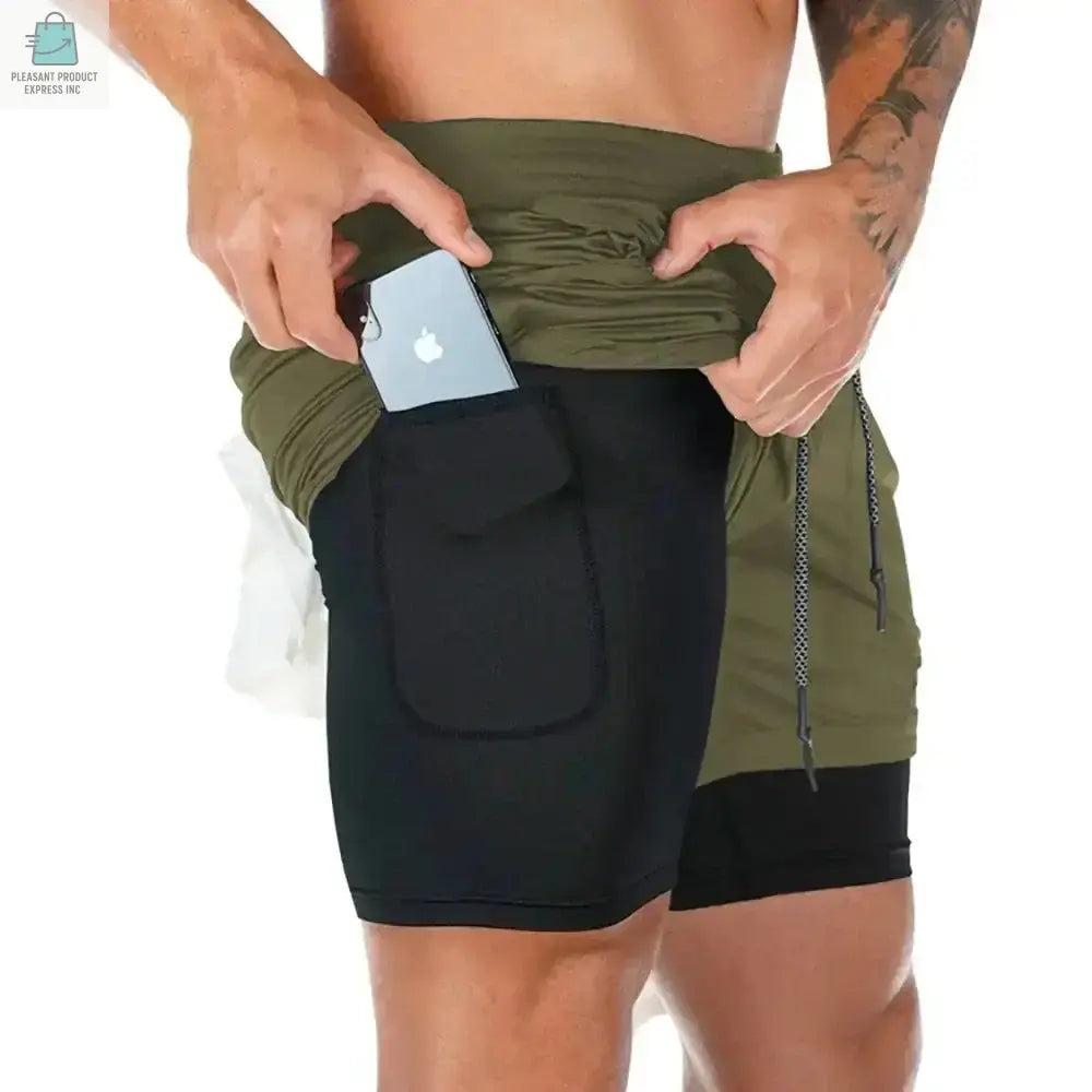 Men Running Shorts 2 In 1 Double-deck Sport ShortsPleasant Product