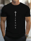 Men's Cross and Jesus Letter Printed Sports Round Neck Short Sleeve T-shirtPleasant Product