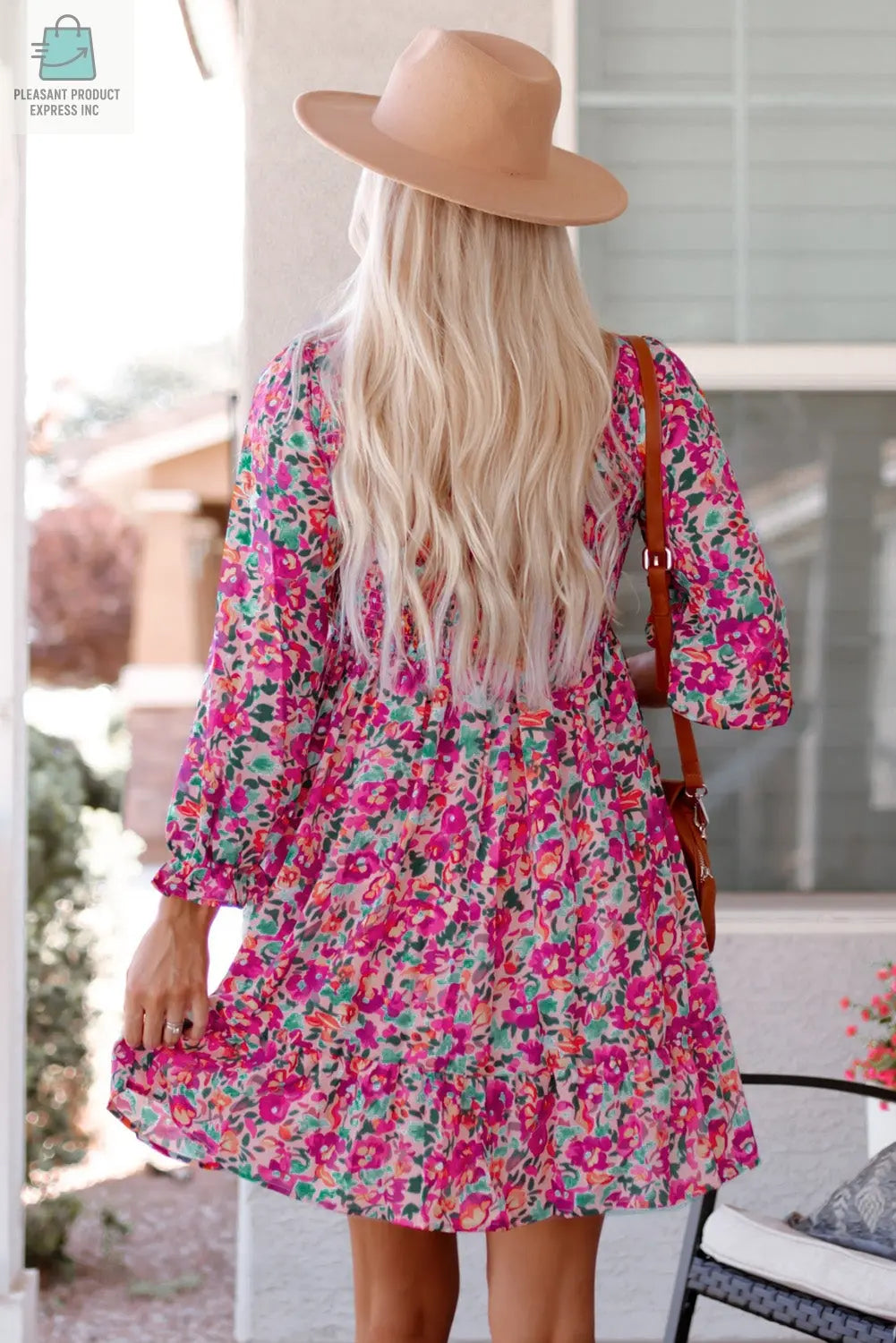 Mikaela Smocked V Neck Puffy Sleeve Floral Dress-1