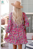 Mikaela Smocked V Neck Puffy Sleeve Floral Dress-1