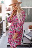 Mikaela Smocked V Neck Puffy Sleeve Floral Dress-2