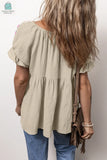 Milana Crinkle Embroidered Patched Bubble Sleeve Tied Neck Blouse-1