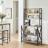 Modern Black Metal Grey Wood Bakers Rack Microwave Stand Kitchen Shelving Unit-0