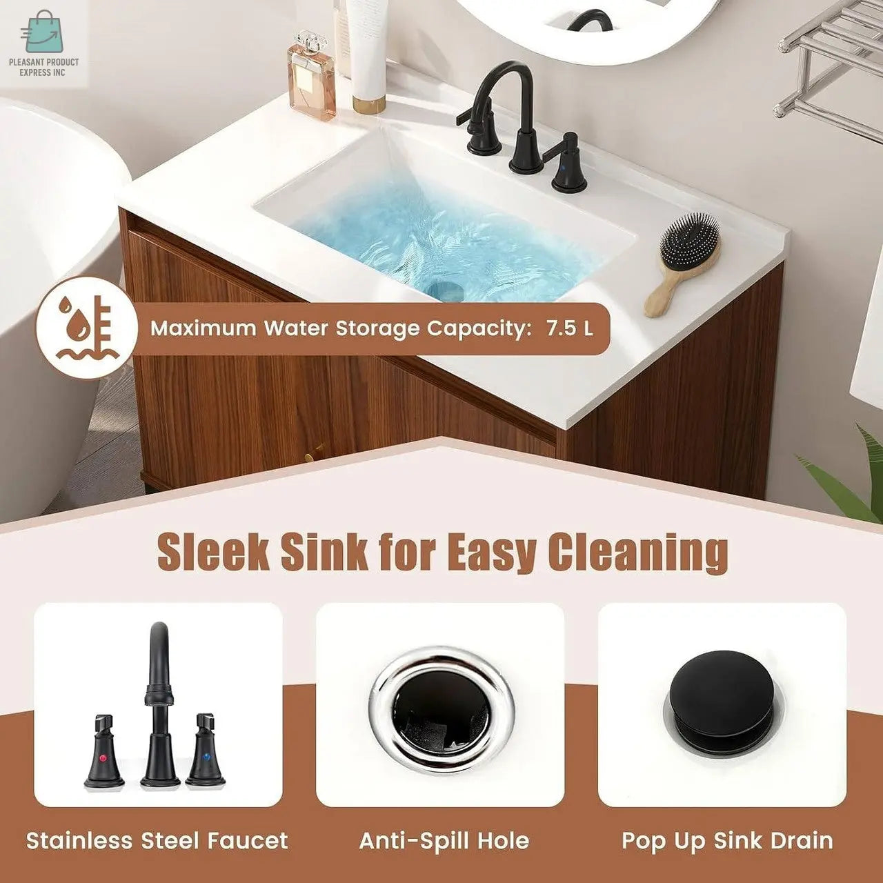 Modern Freestanding Bathroom Vanity in Walnut Wood Finish with Sink and Faucet-1