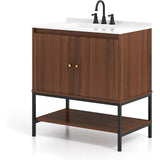 Modern Freestanding Bathroom Vanity in Walnut Wood Finish with Sink and Faucet-2