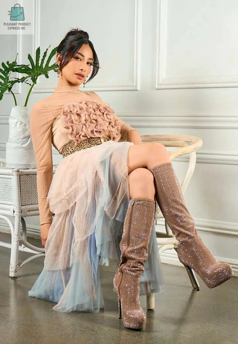 Nebula Rhinestone Embellished Stiletto Calf Boots-1