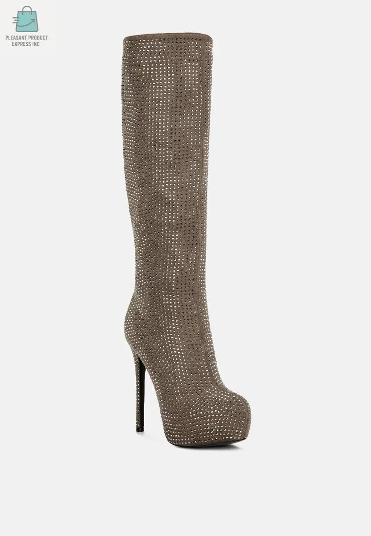 Nebula Rhinestone Embellished Stiletto Calf Boots-2