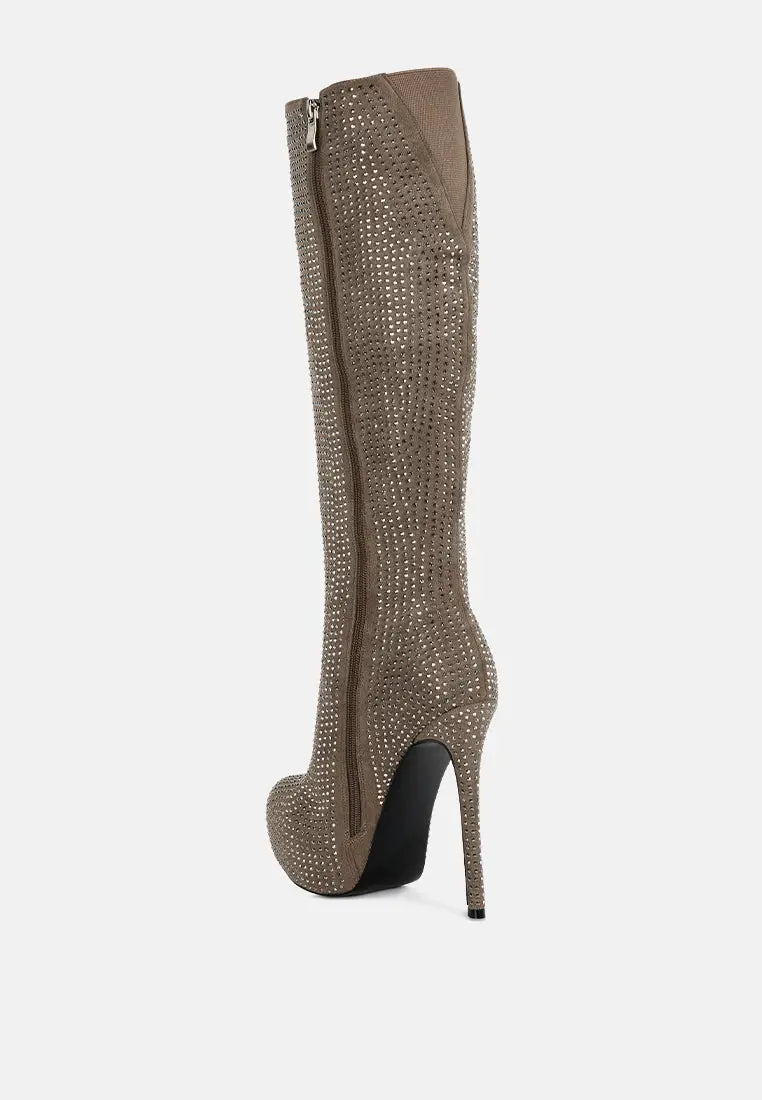 Nebula Rhinestone Embellished Stiletto Calf Boots-3