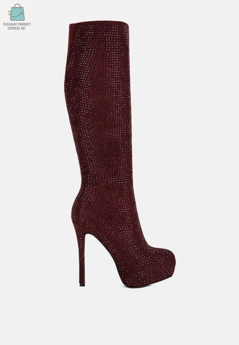 Nebula Rhinestone Embellished Stiletto Calf Boots-5