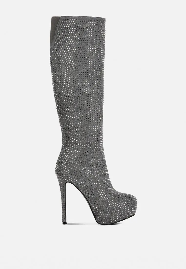 Nebula Rhinestone Embellished Stiletto Calf Boots-6