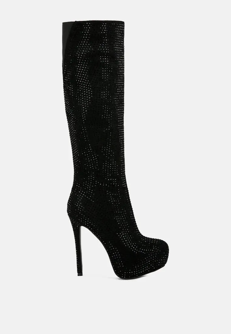 Nebula Rhinestone Embellished Stiletto Calf Boots-8