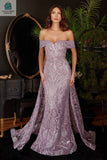 Off The Shoulder Lace Gown With Over Skirt-2