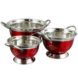 Oster Metaline 3 Pack Round Asian Colander, Metallic Red-0
