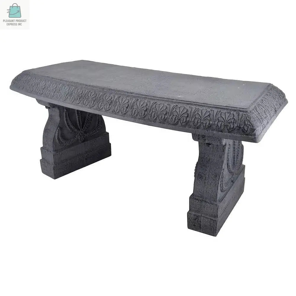 Outdoor Fiber-Clay Garden Bench in Grey Stone Finish-2