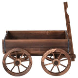 Outdoor Garden Fir Wood Barrel Planter Wagon on Wooden Wheels-1