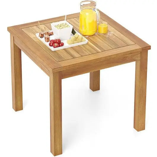 Outdoor Side Table Teak Wood End Table Square Patio Snack Coffee Table-0