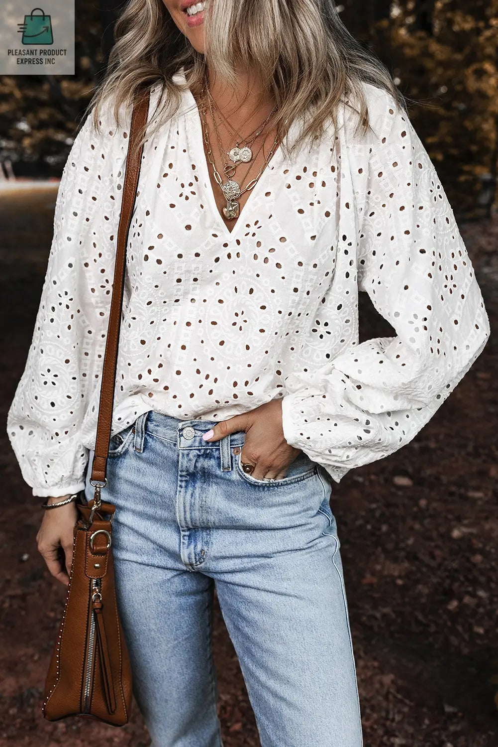 Paige Eyelet Embroidered Puff Sleeve Blouse-0