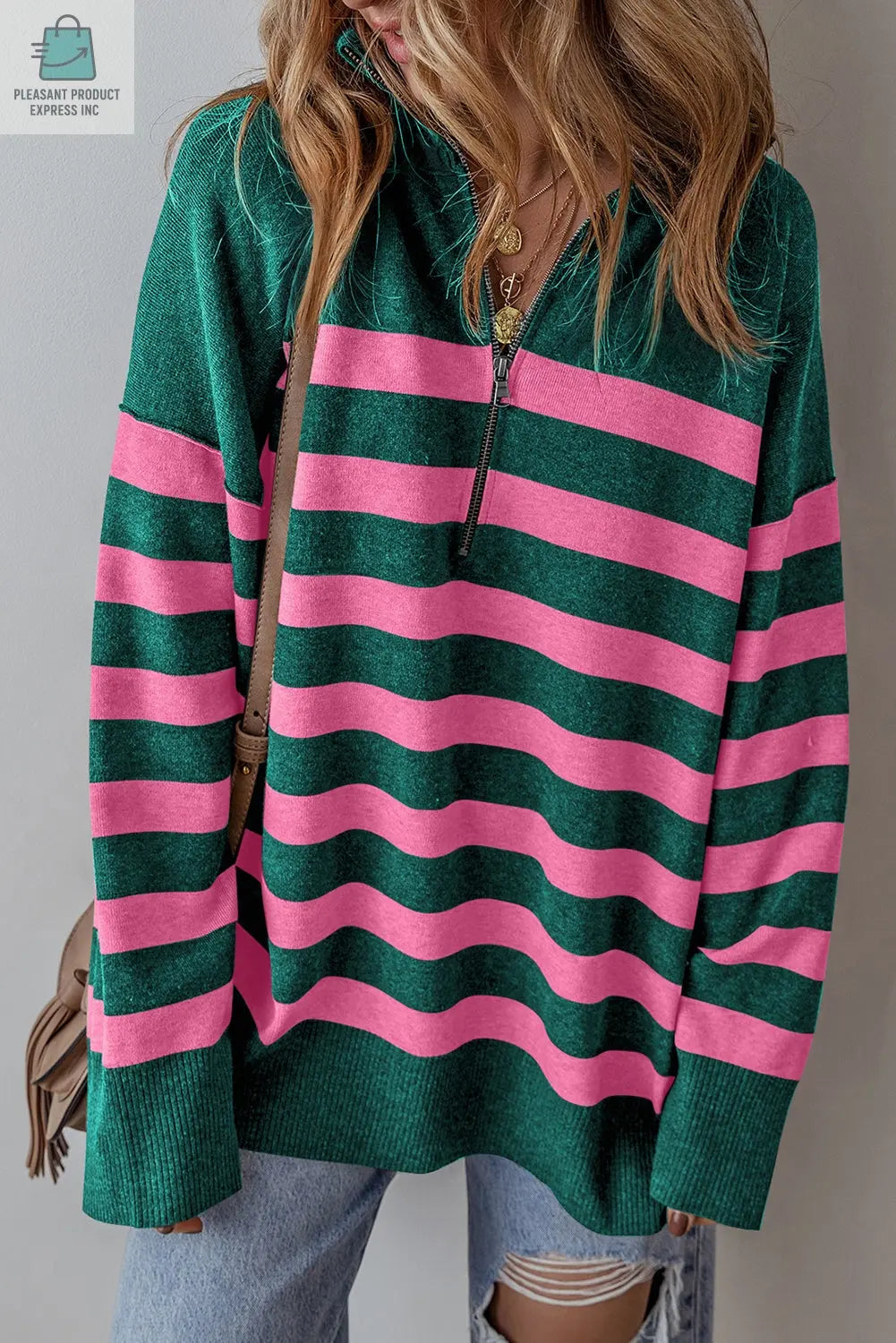 Peyton Collared Quarter Zipper Oversized Sweater-0