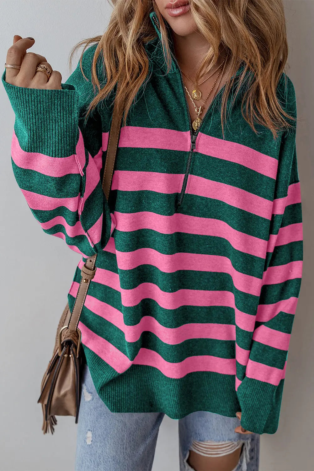 Peyton Collared Quarter Zipper Oversized Sweater-2