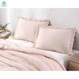 Queen Oversized Pink Ruffled Edge Microfiber Comforter Set-1