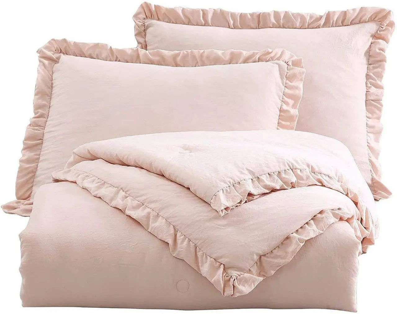 Queen Oversized Pink Ruffled Edge Microfiber Comforter Set-2