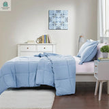 Queen Size Blue 3 Piece Microfiber Reversible Comforter Set-0