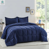 Queen Size Navy 3 Piece Microfiber Reversible Comforter Set-0