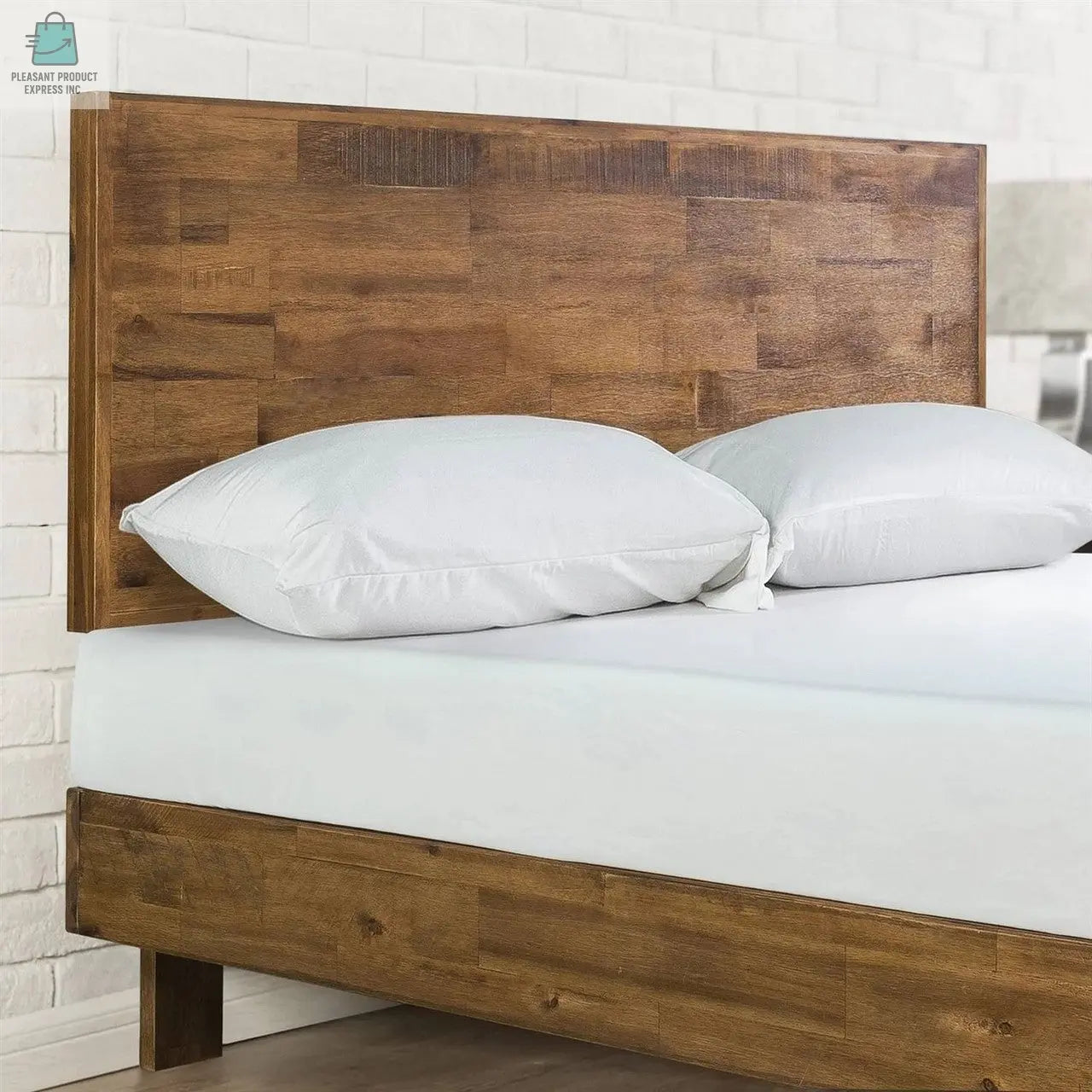 Queen Solid Wood Modern Platform Bed Frame with Adjustable Height Headboard-0