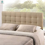 Queen size Modern Beige Tan Taupe Fabric Tufted Upholstered Headboard-0