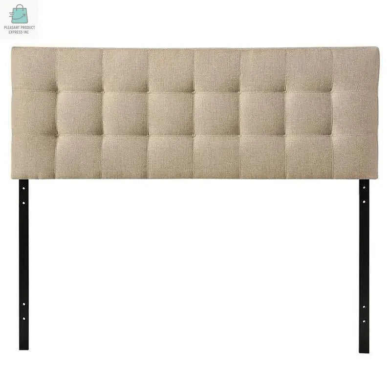 Queen size Modern Beige Tan Taupe Fabric Tufted Upholstered Headboard-1