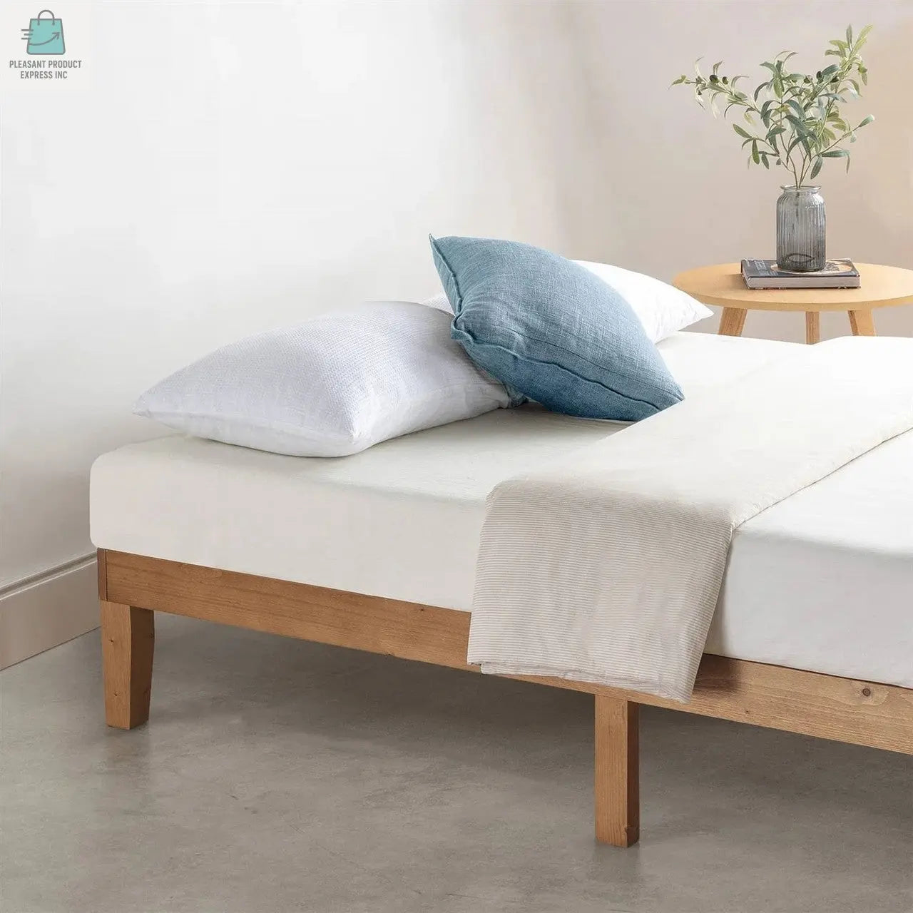 Queen size Solid Wood Platform Bed Frame in Natural Wooden Finish-0
