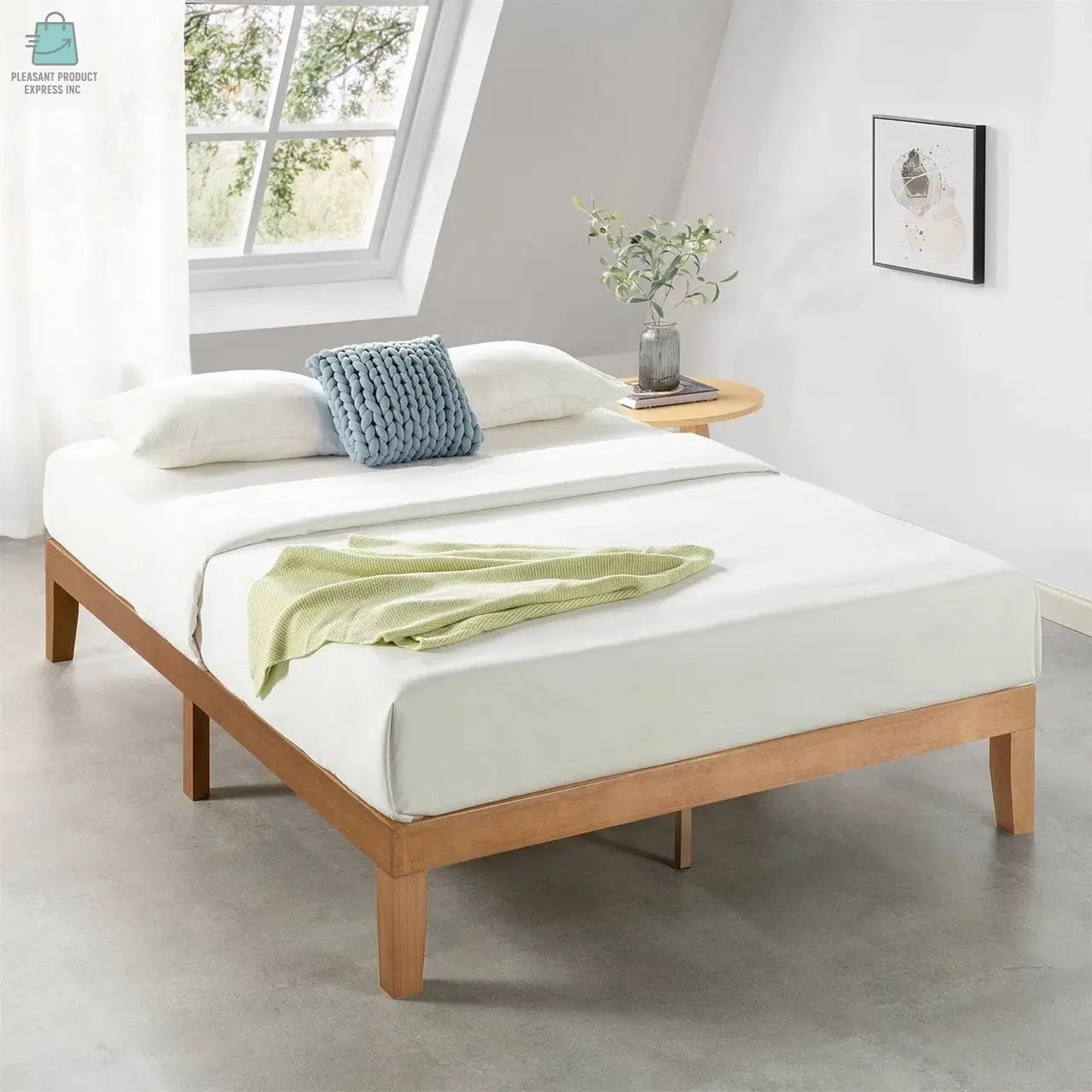 Queen size Solid Wood Platform Bed Frame in Natural Wooden Finish-2