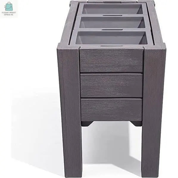 Rectangular Plastic Raised Garden Bed Planter Box - Dark Grey Cedar Wood Finish-1