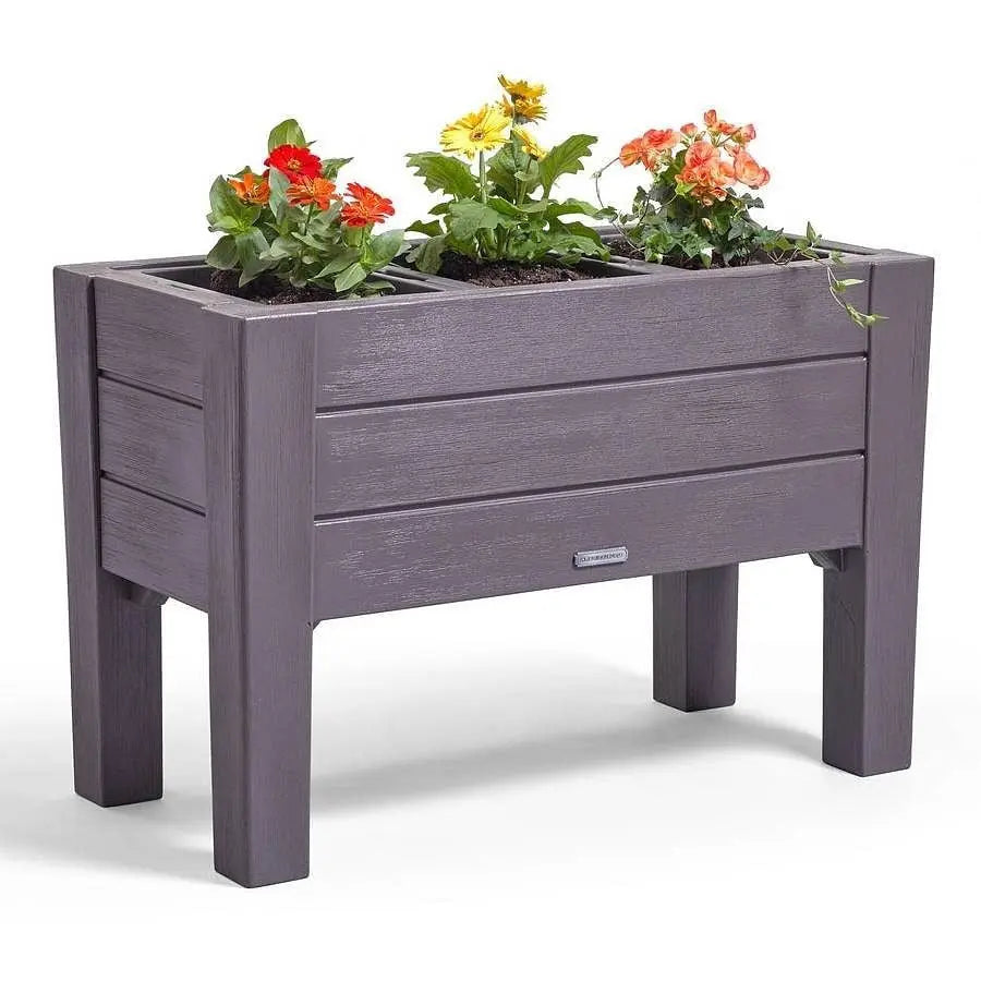 Rectangular Plastic Raised Garden Bed Planter Box - Dark Grey Cedar Wood Finish-2
