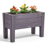 Rectangular Plastic Raised Garden Bed Planter Box - Dark Grey Cedar Wood Finish-2