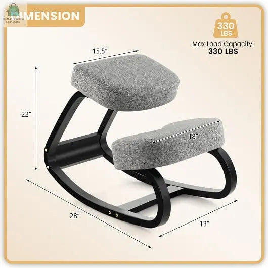 Rocking Ergonomic Kneeling Chair with Padded Cushion for Home Office-Gray-2