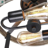 Round 13-inch Metal Wood Farmhouse 2-Light Ceiling Lamp - Semi-Flush Mount-1