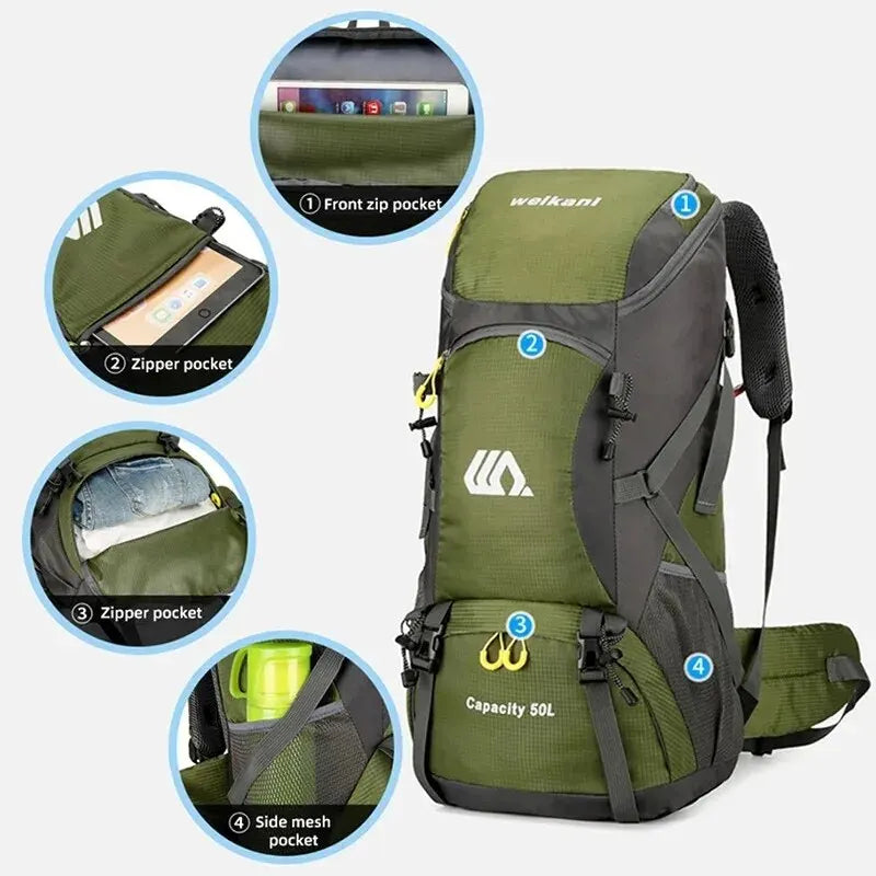 50L Travel Backpack Camping Bag For Men & Women