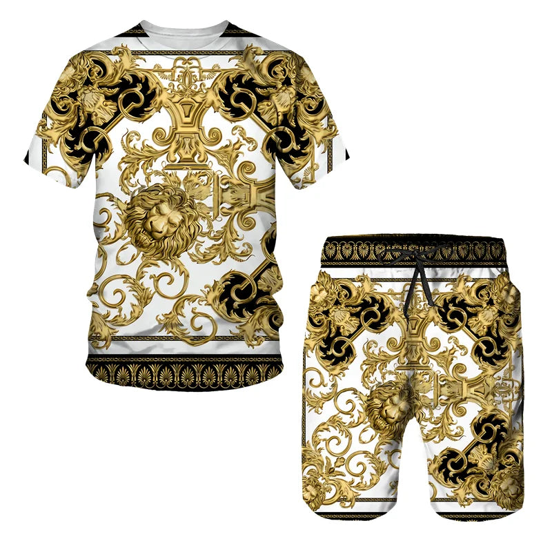 printed T-shirt shorts, 2-piece casual men's set