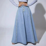 Mid-Waist Skirts Denim Solid Vestidos Floor Length Pleasant Product Express Inc